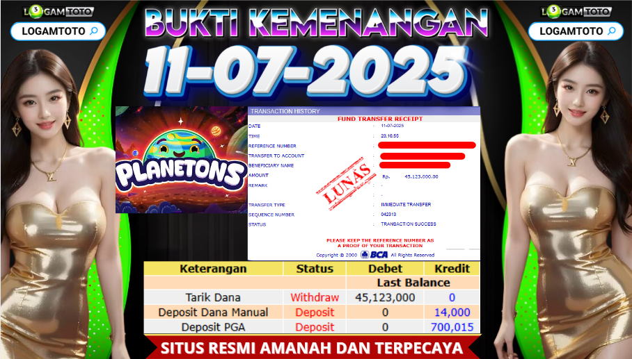 SELAMAT KEPADA MEMBER SETIA LOGAMTOTO BERHASIL JACKPOT DI PERMAINAN SLOT PLANETONS